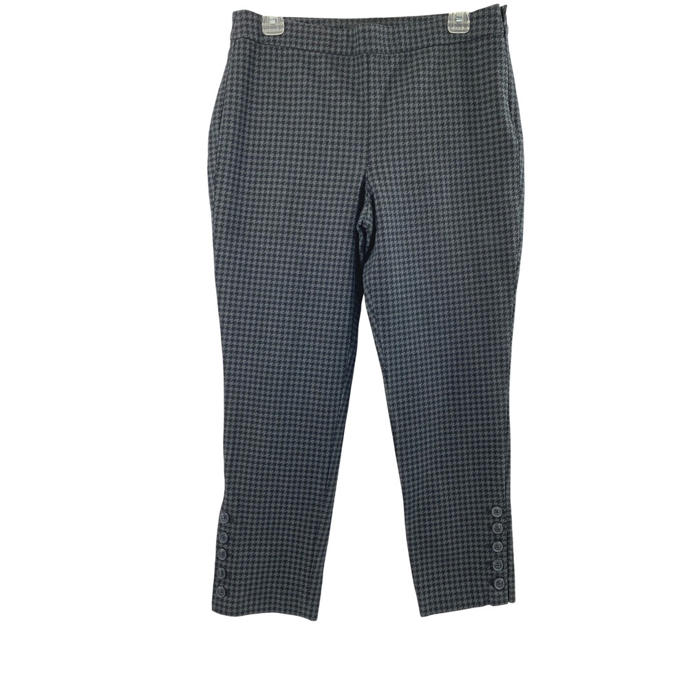 Talbots Chatham Ankle Pants Womens 10P Houndstooth Gray Button Detail Stretch